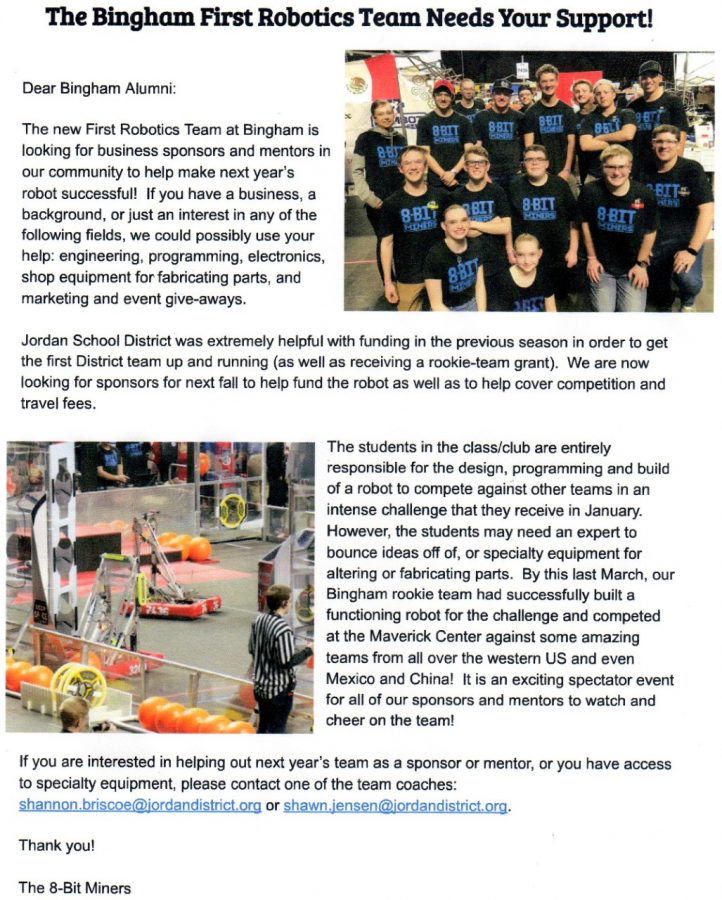 Bingham Robotics Team Needs Your Help